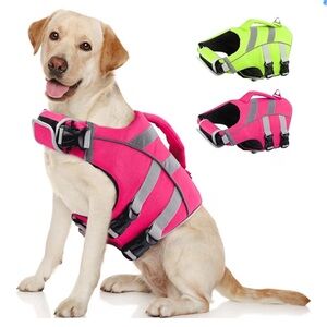 New High-Visibility Pink Dog Life Jacket with Handle and Reflective Straps